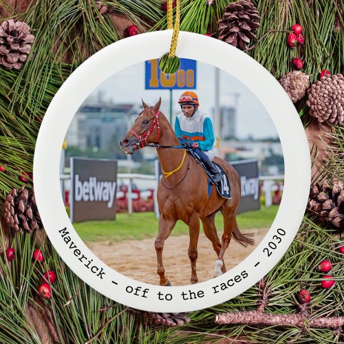 Horse Racing Personalized Simple Equestrian Photo Ceramic Ornament