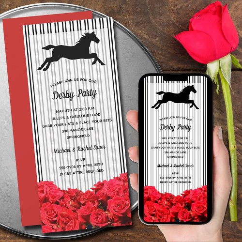 Horse Racing Roses and Stripes Derby Party Invitation