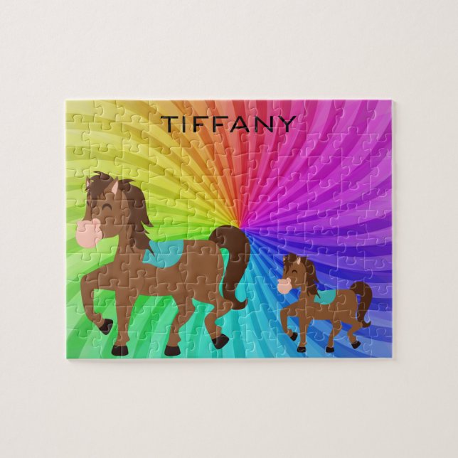 Horse & Rainbows puzzle personalized for kids. (Horizontal)