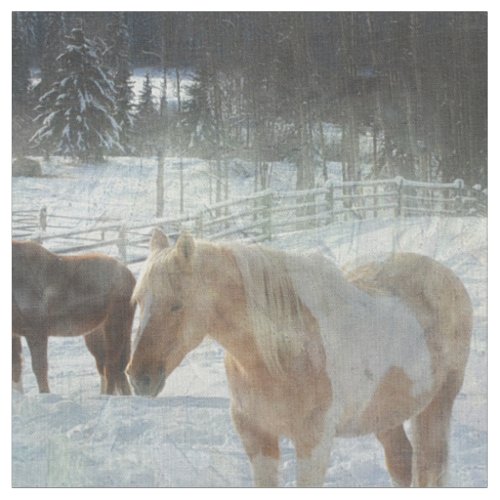 Horse Ranch Barns and Snow Painting Design Fabric