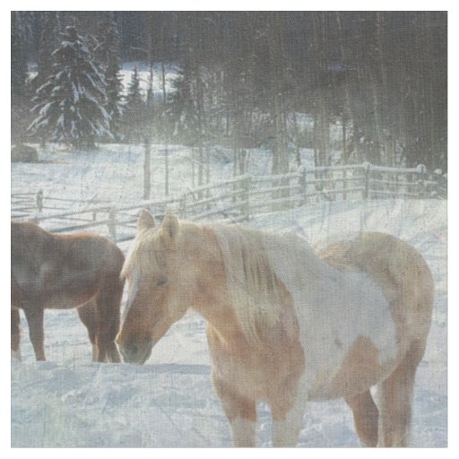 Horse Ranch, Barns and Snow Painting Design Fabric