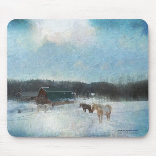 Horse Ranch Barns and Snow Painting Mouse Pad