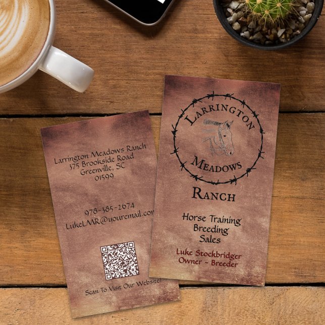 Horse Ranch Customizable Logo QR Code Business Card (Creator Uploaded)