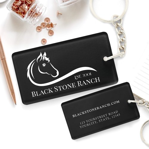 Horse ranch logo equestrian branding address keychain