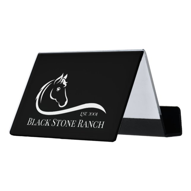 Horse ranch logo equestrian stable branding desk business card holder (Angled Back)