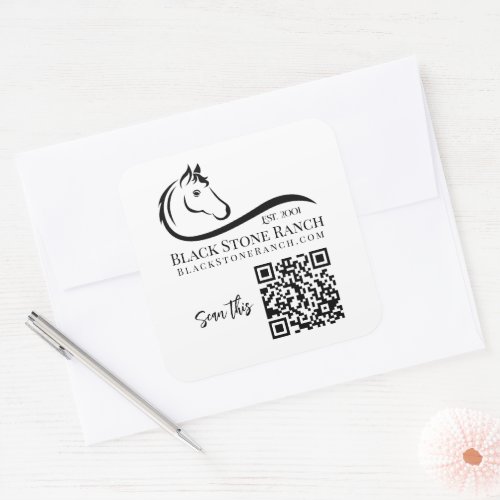 Horse ranch logo equestrian stable branding QR Square Sticker