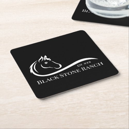 Horse ranch logo equestrian stable branding square paper coaster
