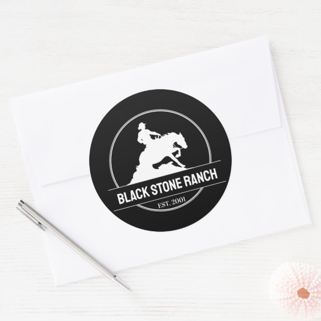 Horse ranch logo reining western barn branding classic round sticker (Envelope)