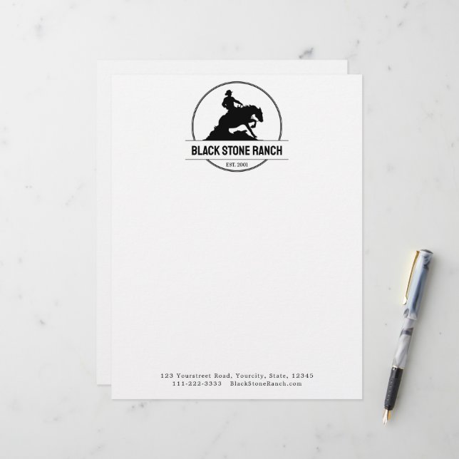 Horse ranch logo reining western barn branding letterhead (Front/Back In Situ)