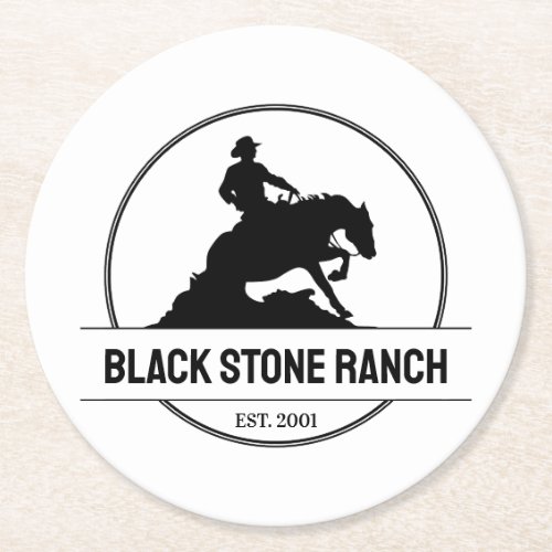 Horse ranch logo reining western barn branding round paper coaster