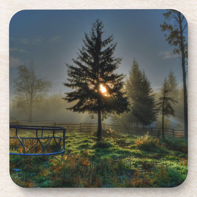 Horse Ranch Sunrise Nature Photo Beverage Coaster (Front)