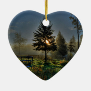 Horse Ranch Sunrise Nature Photo Ceramic Ornament