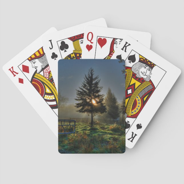 Horse Ranch Sunrise Nature Photo Poker Cards (Back)