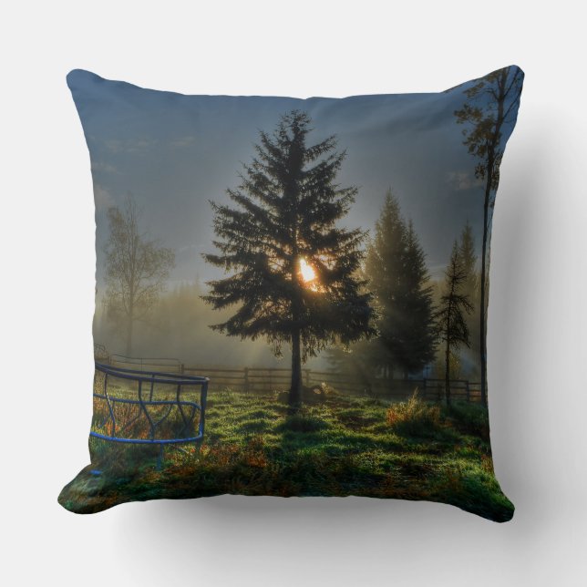 Horse Ranch Sunrise Nature Photo Throw Pillow (Front)