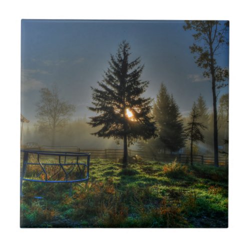 Horse Ranch Sunrise Nature Photo Tile