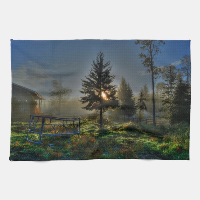 Horse Ranch Sunrise Nature Photo Towel (Horizontal)