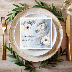 Horse ranch watercolor flowers baby shower custom napkins