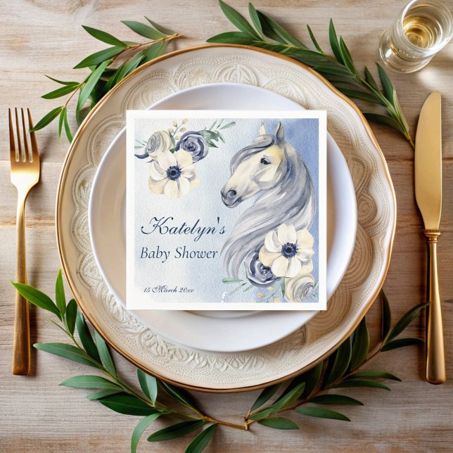 Horse ranch watercolor flowers baby shower custom napkins (Horse ranch watercolor flowers baby shower custom napkins)