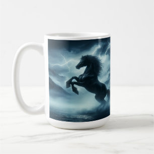 Horse Rearing Amidst a Thunderous Mountain Storm Coffee Mug
