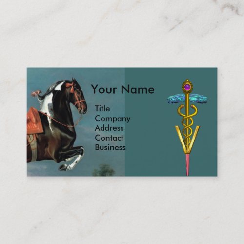HORSE REARING AND GOLD CADUCEUS VETERINARY SYMBOL BUSINESS CARD
