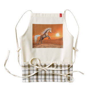 Horse rearing by sunset - 3D render Zazzle HEART Apron