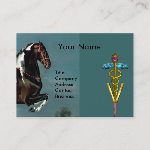 HORSE REARING GOLD CADUCEUS VETERINARY SYMBOL BUSINESS CARD