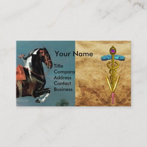 HORSE REARING GOLD CADUCEUS VETERINARY SYMBOL BUSINESS CARD