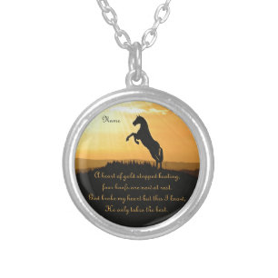 Horse Rearing Silhouette At Sunrise Silver Plated Necklace