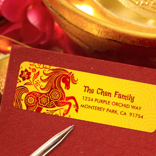 Horse Red Foil Yellow Chinese Lunar New Year 2026 Label