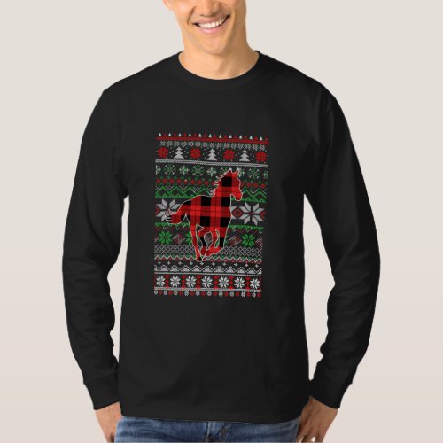 Horse Red Plaid Ugly Christmas Sweater Funny 