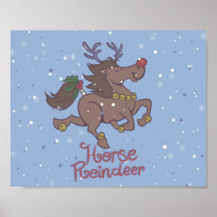 Horse reindeer cartoon illustration poster