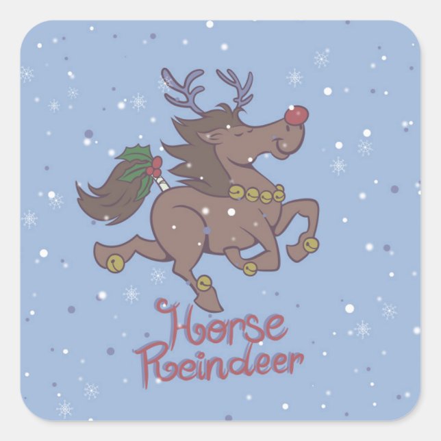 Horse reindeer cartoon illustration square sticker (Front)