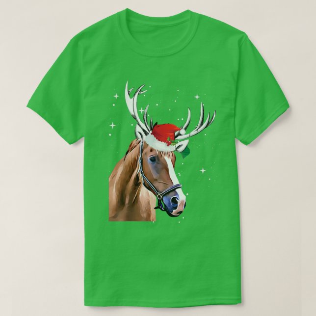 Horse Reindeer Christmas Lights Cute T-Shirt (Design Front)