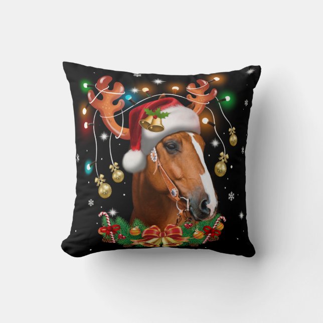 Horse Reindeer Throw Pillow (Front)