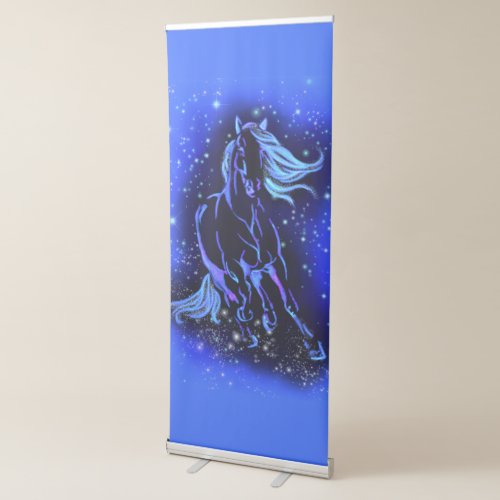 Horse Retractable Banner Running In Blue Moonlight