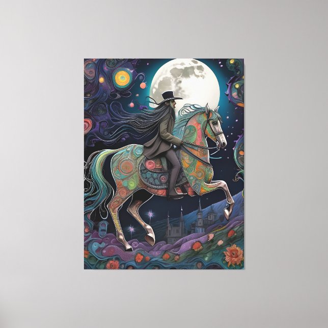 Horse Ride at Midnight on a Full Moon Night Canvas Print (Front)