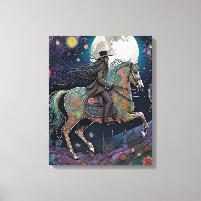 Horse Ride at Midnight on a Full Moon Night Canvas Print (Front)