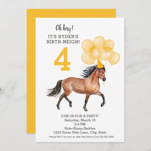 Horse Ride Birthday Oh Hay Its Your Birth_neigh Invitation