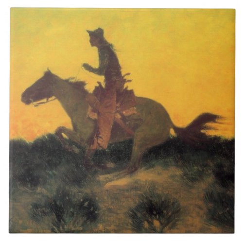 Horse Rider Against the Sunset by Remington Ceramic Tile