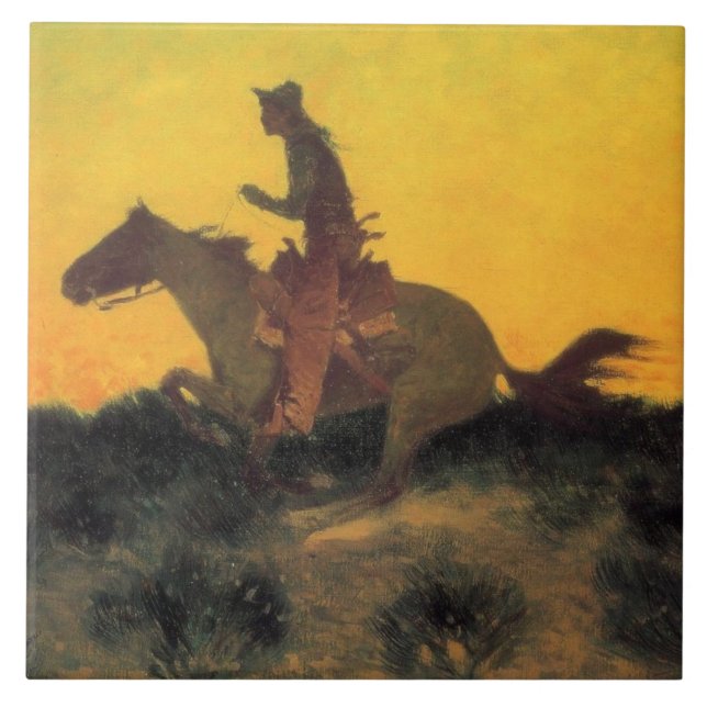 Horse Rider Against the Sunset (by Remington) Ceramic Tile (Front)