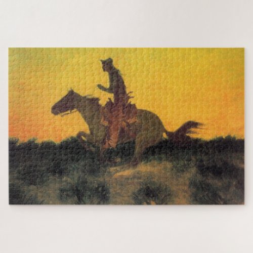 Horse Rider Against the Sunset by Remington Jigsaw Puzzle