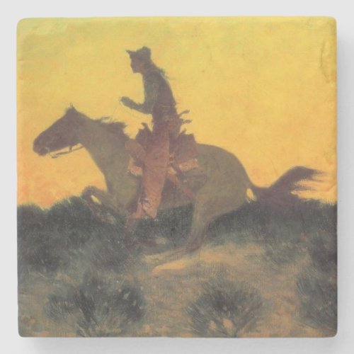 Horse Rider Against the Sunset by Remington Stone Coaster