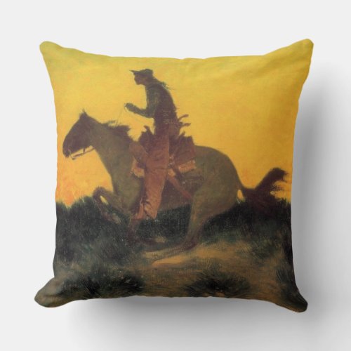 Horse Rider Against the Sunset by Remington Throw Pillow