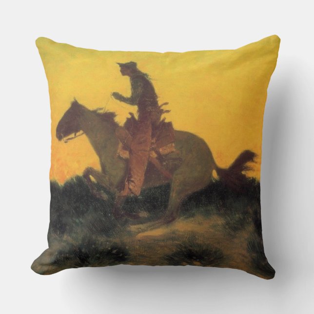 Horse Rider Against the Sunset (by Remington) Throw Pillow (Front)