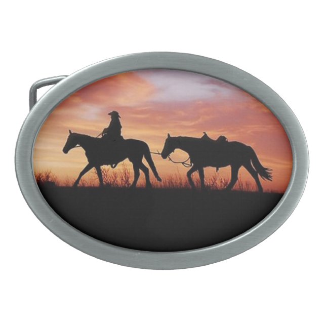 Horse, Rider and Pack Horse Belt Buckle (Front)