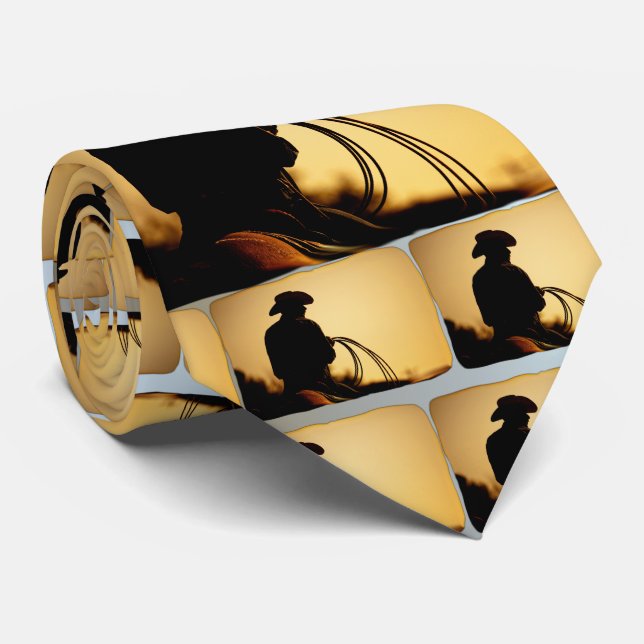 Horse Rider and Rope into the Sunset Neck Tie (Rolled)