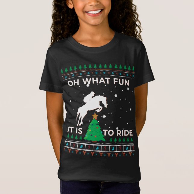 Horse Rider Equestrian Cowboy Ugly Christmas Sweat T-Shirt (Front)