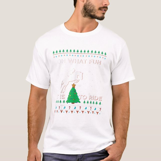 Horse Rider Equestrian Cowboy Ugly Christmas Sweat T-Shirt (Front)