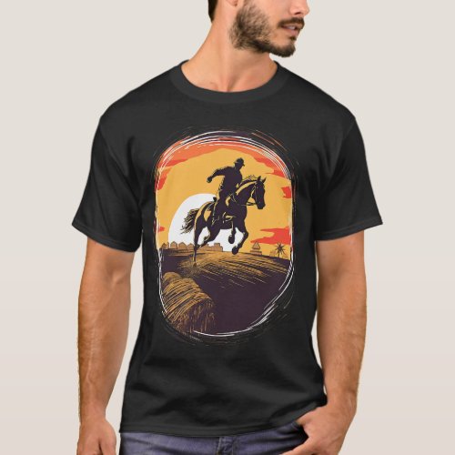 Horse Rider Jumping Hay Bales Horseback Riding Equ T_Shirt