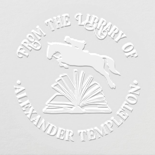 Horse & Rider Jumping Over Open Book Library Name Embosser (Design)